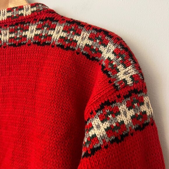 Vintage 1980s Dirdalstrikk of Norway Red Wool Cardigan Sweater EU Size 46 - Picture 10 of 10